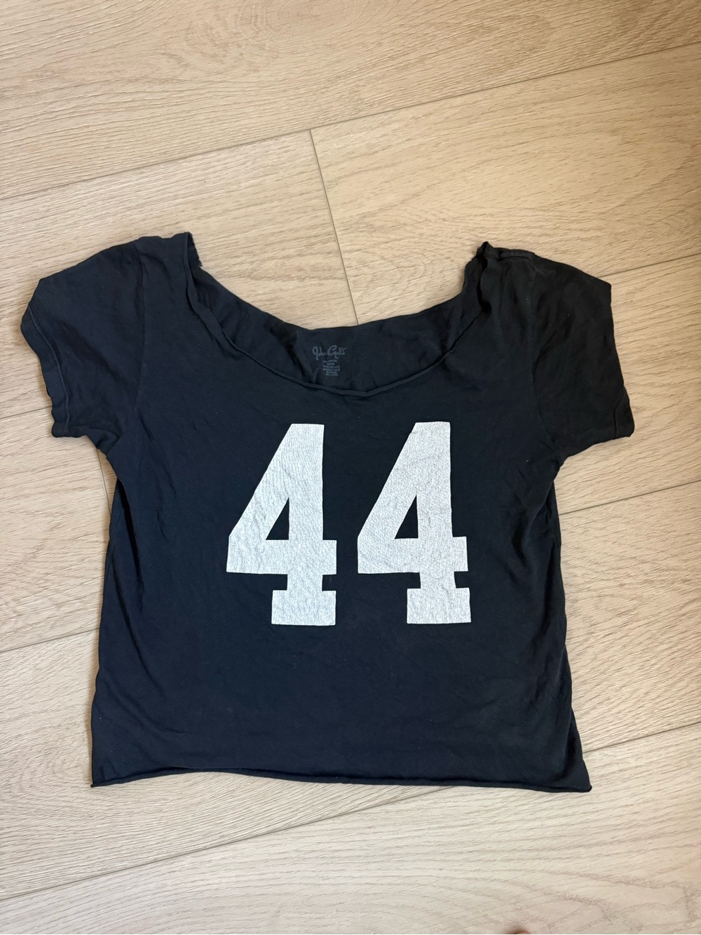 Brandy Melville Black Crop Tee with White '44' Graphic